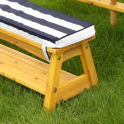 KidKraft Outdoor Table & Bench Set With Cushions & Umbrella - Navy & White Stripes 106 -Lush Littles 00106 D 2
