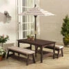 KidKraft Outdoor Table & Bench Set With Cushions & Umbrella - Oatmeal & White Stripes 500