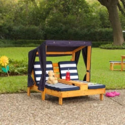 KidKraft Double Chaise Lounge With Cup Holders - Honey & Navy 524 -Lush Littles 00524 RS 1