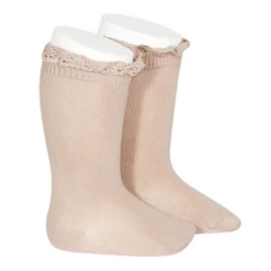 Condor Knee Socks With Lace Edging Cuff - Old Rose