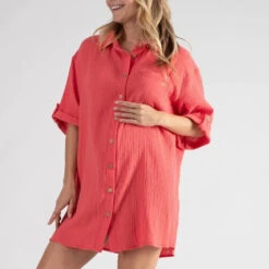 Cache Coeur Bertille Coral Maternity And Nursing Shirt Dress