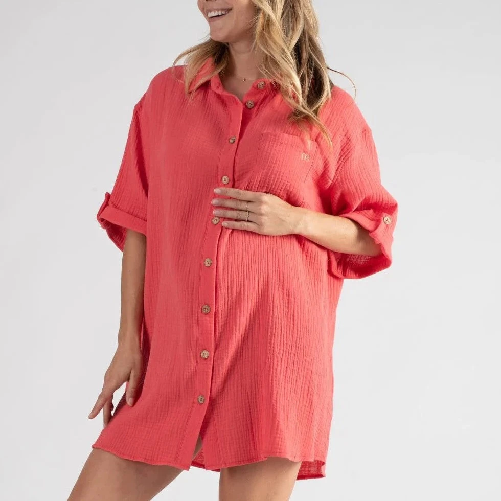 Cache Coeur Bertille Coral Maternity And Nursing Shirt Dress 1 Cache Coeur Bertille Coral Maternity And Nursing Shirt Dress