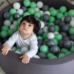 Organic Cotton Gray Ball Pit With 200 ((Grey/Mint/White) Balls -Lush Littles MLP307005b