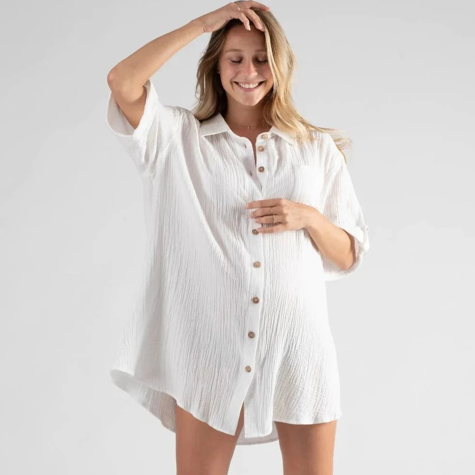 Cache Coeur Bertille White Maternity And Nursing Shirt Dress 1 Cache Coeur Bertille White Maternity And Nursing Shirt Dress