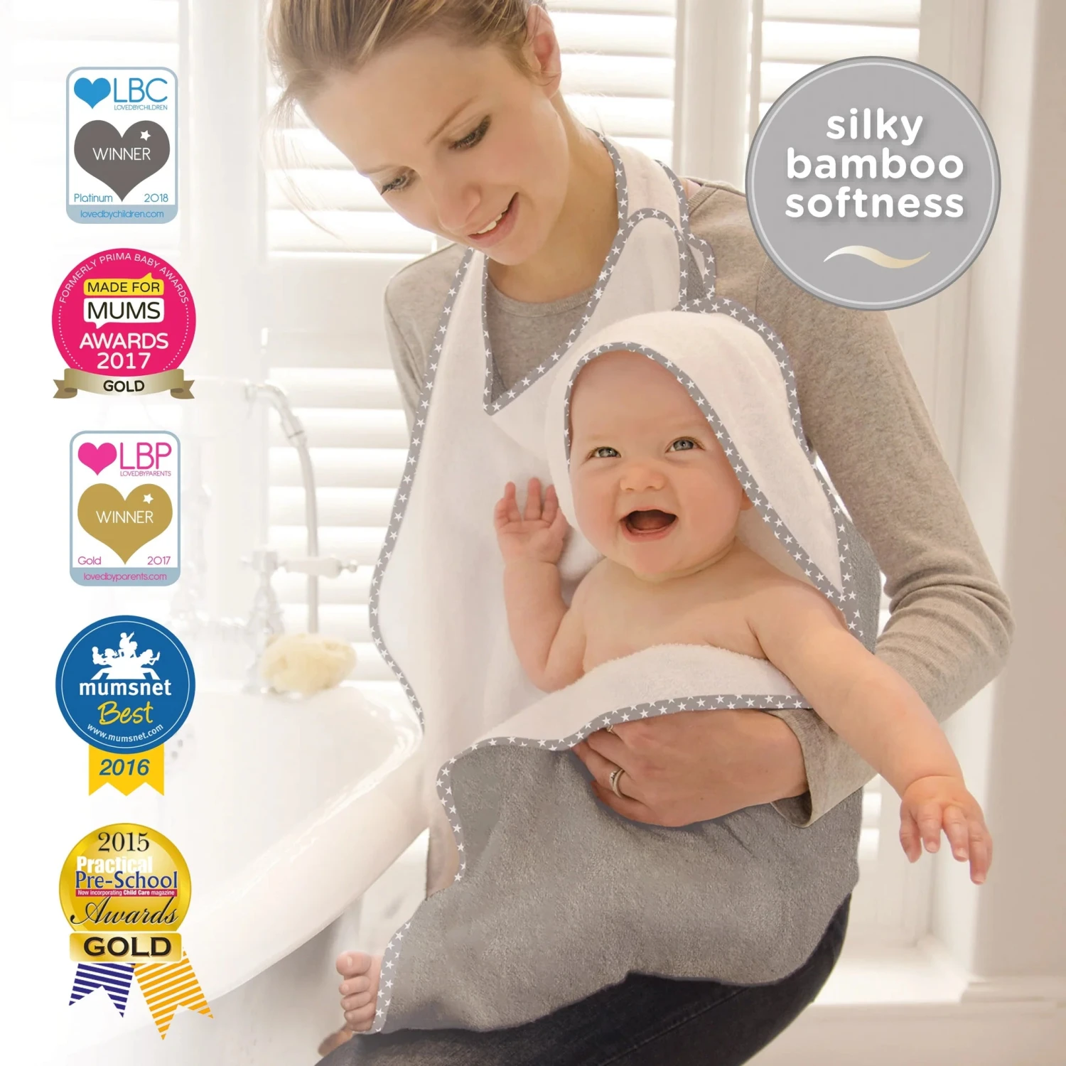 Cuddledry 'Hands-free' Baby Towel Grey Star 1 Cuddledry 'Hands-free' Baby Towel Grey Star